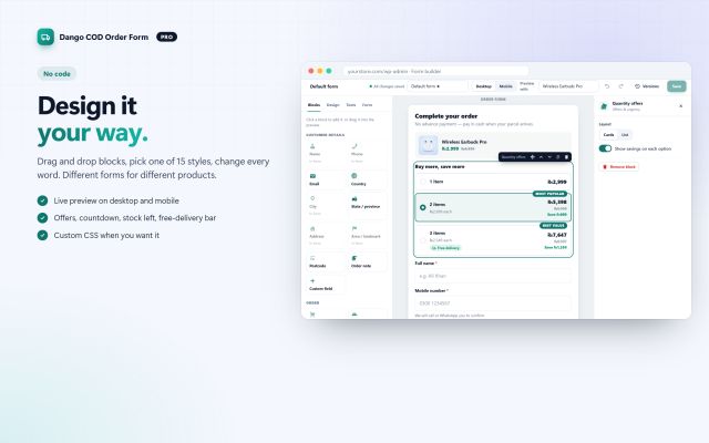 Drag-and-drop builder with live preview