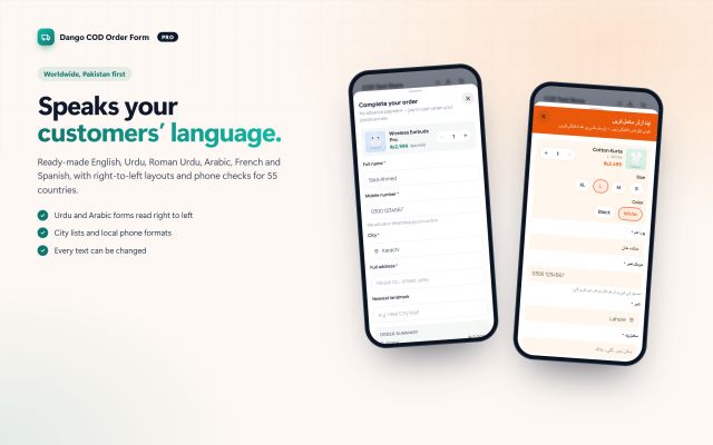 Six ready languages, including Urdu and Arabic right to left