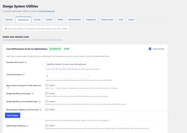 Performance switches: Heartbeat, revisions, emoji, oEmbed and more