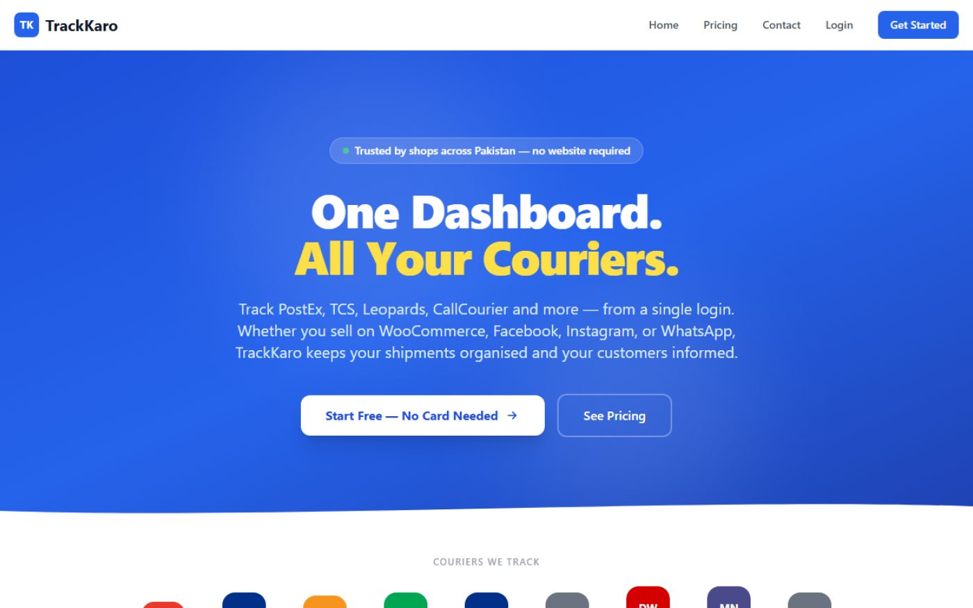 TrackKaro multi-courier order tracking dashboard